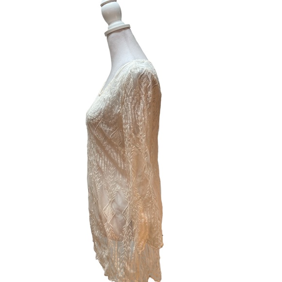 Kenar Cream Lace 3/4 Sleeve Blouse with Back Button Keyhole Size Medium - Picture 3 of 11